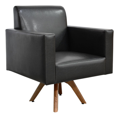 Kit 02 Poltronas Decorativas Giratória Sala Base de Madeira Helô L02 Couríssimo Preto