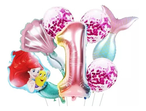 Set 7 Globos Metalizados Sirenita Ariel Decoración