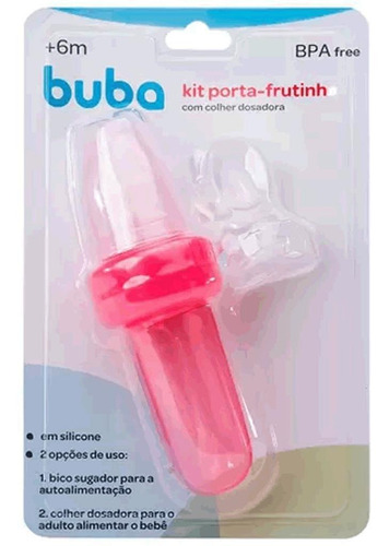 Kit Porta Frutinha E Colher Dosadora Buba 2 Em 1 Rosa