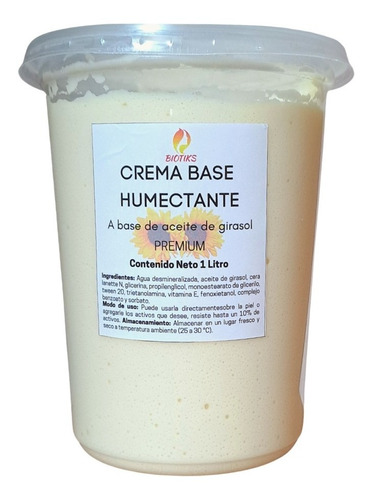 Crema Base Humectante De Aceite De Girasol Neutra 1l Premium