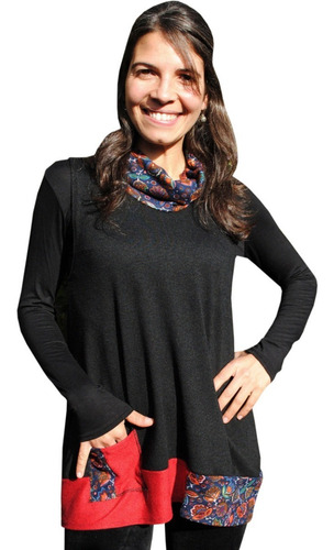 Chaleco En Lanilla, Negro, Combinado Con Estampado, Ropark