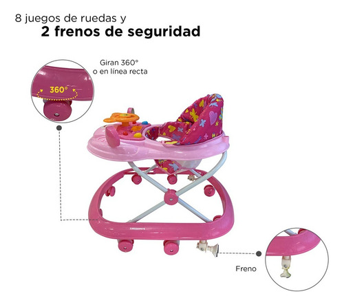 Andadera D Bebe Piccola Musical 8 Llantas Color Rosa Rosa