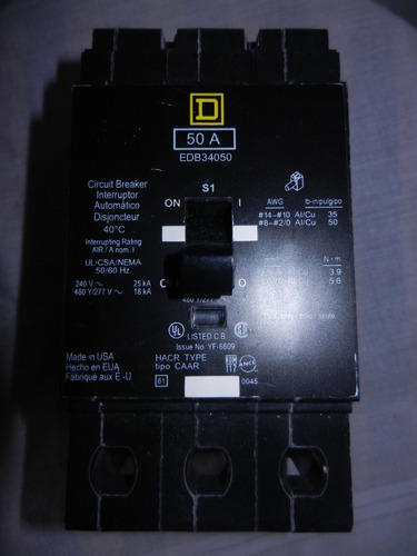 Breaker 3x50 Amp Square D Modelo Edb34050