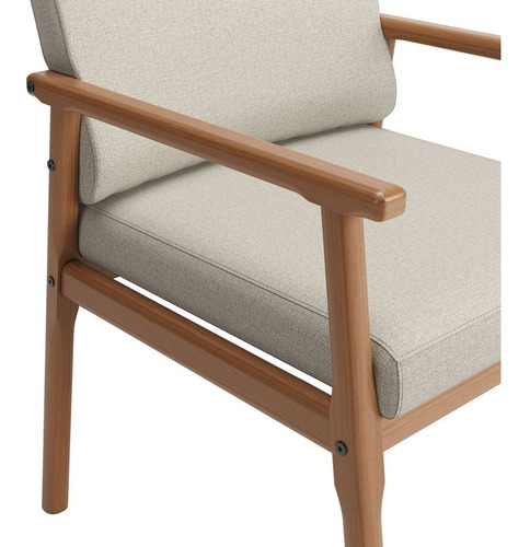 Poltrona Premium Up Com Base De Madeira Linho Areia