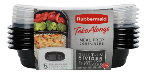 5 Contenedores Rubbermaid Take Along 887ml Black Color Negro