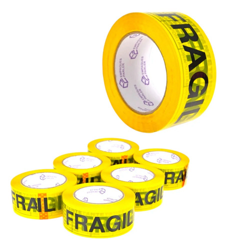 Cinta Adhesiva De Embalaje Frágil Amarillo/negro 6 Piezas Amarillo Fragil
