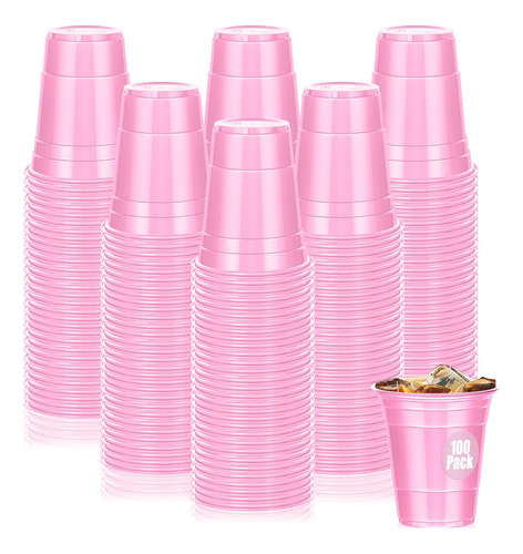 Paquete De 100 Vasos De Plástico Rosa 500 Ml Desechables