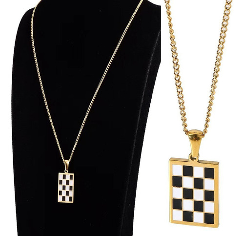 Collar De Oro De 18 K Con Diseño De Tablero De Ajedrez