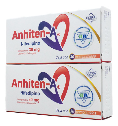 2 Cajas De Anhiten- A Nifedipino 30mg C/30 Comprimidos Ultra