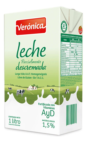 Leche Veronica Descremada Larga Vida 12u X 1lt Pack.