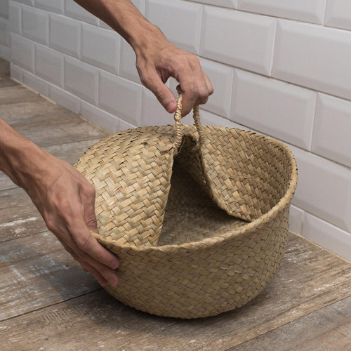 Cesto De Seagrass Natural Oikos u natural 32cm Com Alças Cor Branco