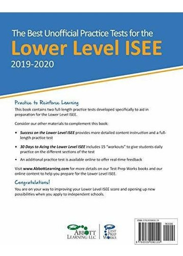 The Best Unofficial Practice Tests For The Lower Level Isee, De Abbott M.ed., Christa B., Vol. 1. Editorial Test Prep Works, Llc, Tapa Blanda En Inglés, 2014