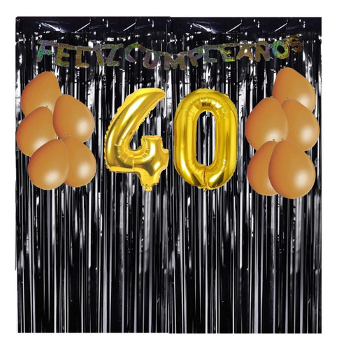 Kit Decoración Cumpleaños - 40 Años - Negro Y Dorado
