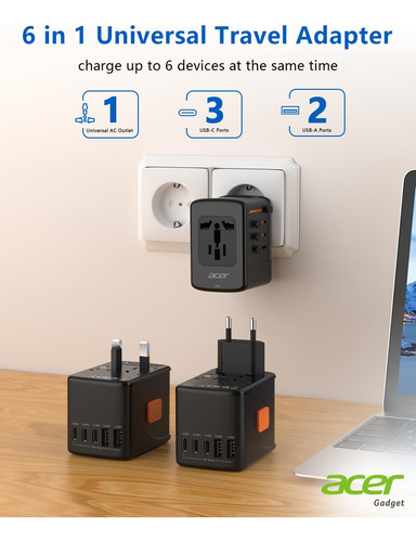 Adaptador De Enchufe De Viaje Acer Universal Con 5 Puertos U