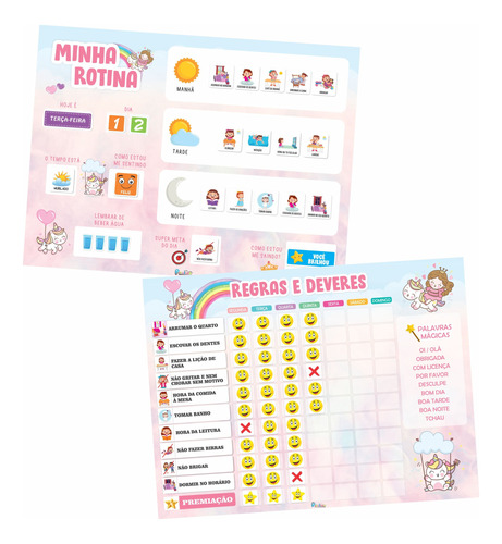 Kit Quadros Educativos Infantil Rotina + Incentivo P Parede