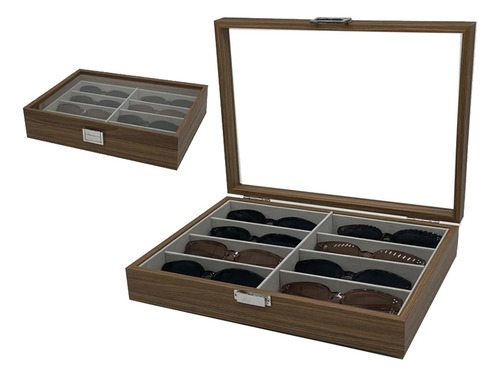 Caja Expositora De Madera De Nogal Para Gafas De Sol Con 8 R