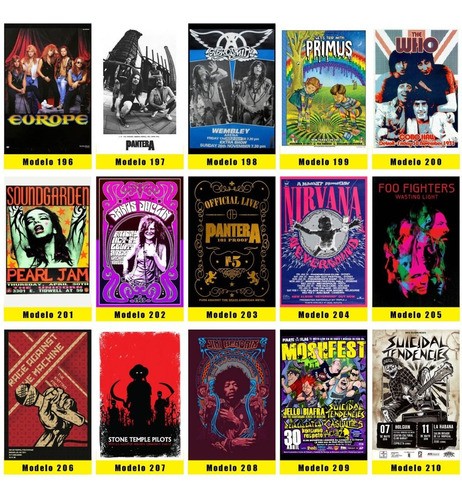 Kit 10 Placas Decorativas Show E Poster De Bandas De Rock