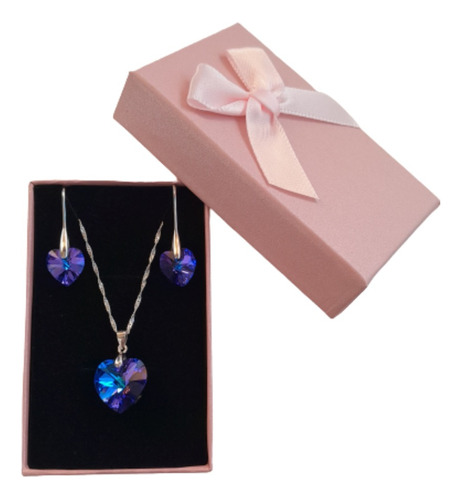 Set Swarovski Plata 925 Aros Y Collar Violeta