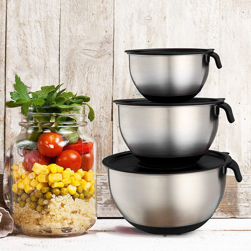 Juego 3 Tazones De Acero Inox. Con Tapa Y Rayadores - Jt6849