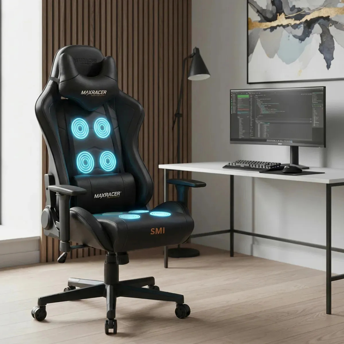 Cadeira Gamer Presidente Ergonômica Max Racer Tactical Com Massagem Reclinável Couro PVC Preto