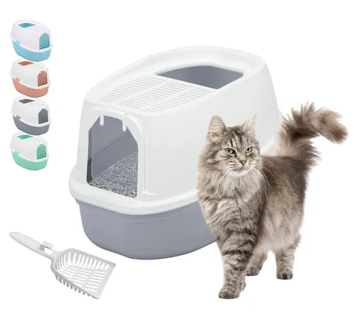 Arenero Para Gatos Cerrado Con Pala Puerta Filtro Sanitario Color Gris