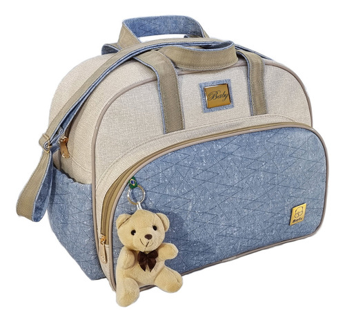 Bolsa Grande Maternidade Personalizada Jeans Bebe + Ursinho