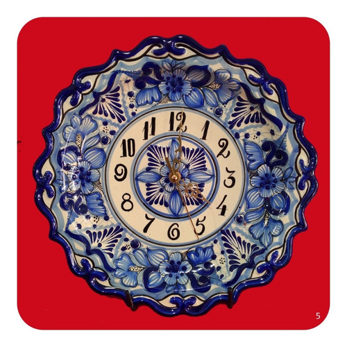 Imagen 1 de 2 de Reloj De Talavera Poblana Redondo Azul Trad. 30 Cm Mod 5 Rlj