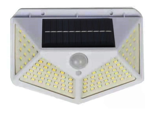 Kit 3 Luminária Solar Parede 100led Sensor Presença 3 Funçõe Cor Branco 3,7