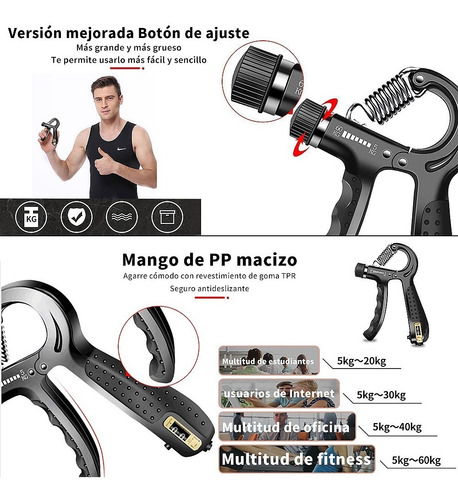 Imagen 4 de 9 de Apretón De mano conjunto ajustable agarre Ejercitador Set
