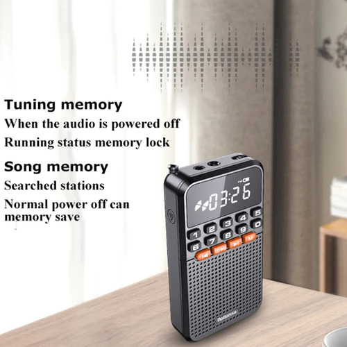 Para Radio Fm Portátil Recargable Negra Con Bluetooth,