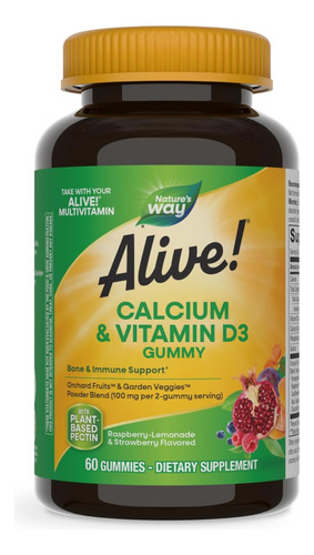 Calcio + Vitamina D3 Alive 60 Gomas Huesos Salud Inmune