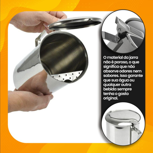 Jarra De Inox Com Tampa E Aparador De Gelo Para Água Ou Suco