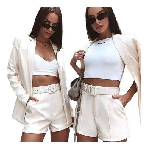 Set De 2 Piezas De Blazer Y Pantalones Cortos De Oficina Par
