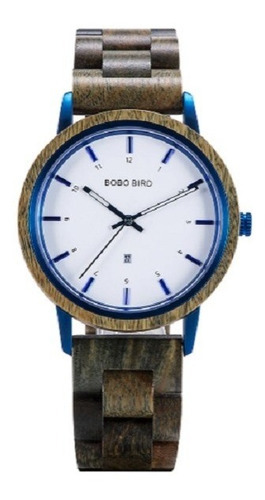 Relógio Masculino Madeira/aço Inox Analógico Gt0222 Verde Cor do fundo Branco