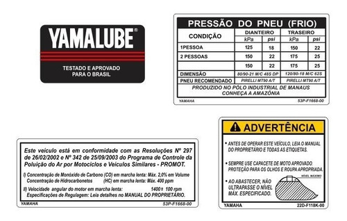 Adesivos  Advertência Precaução Yamaha Xj6  2011