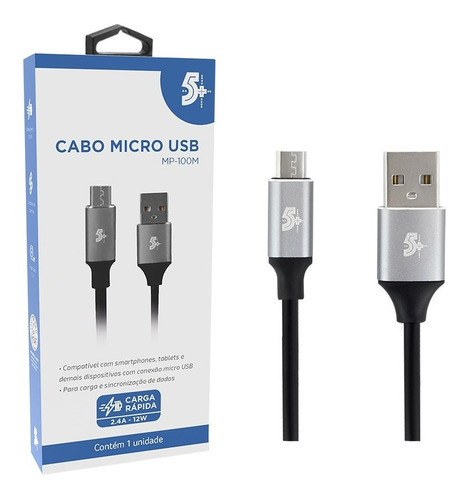 Cabo Micro USB Para USB Premium Em Alumínio 1,2m - 5+