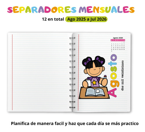 Agenda Escolar 25-26 Maestra Pasta Dura Mod Multicolor #8 Blanco Docente 2026