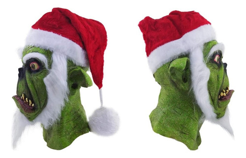 Máscara De Grinch Navideño Santa Latex Talla: Grande Color Verde