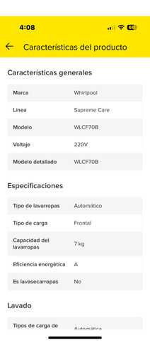 Lavarropas Automático Whirlpool Supreme Care Inverter7kg Beige (Usado)