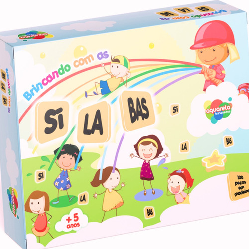 Jogo Brincando Com As Sílabas 130 Peças Madeira Aquarela 130