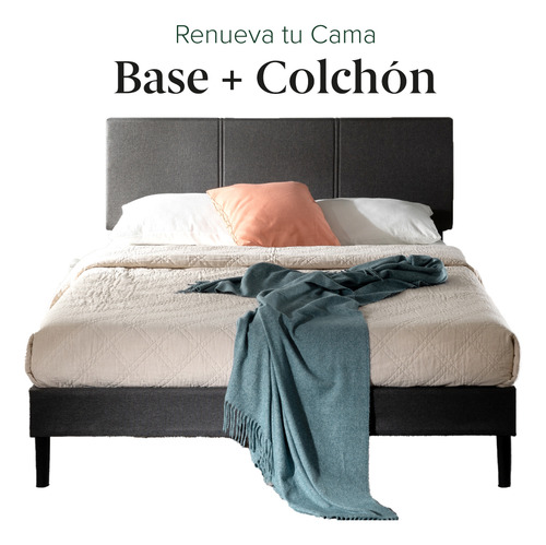 Cama Cambril Zinus Colchón Espuma 2 Plazas Long 30cms Color Negro