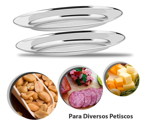 Imagem 3 de 7 de Kit 10 Bandeja Travessa Oval Porção 21cm Petisco Aço Inox