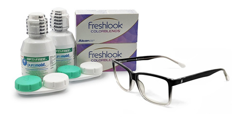 Combo Pupilentes Freshlook 2 Pares Y Lentes Armazón Luz Azul