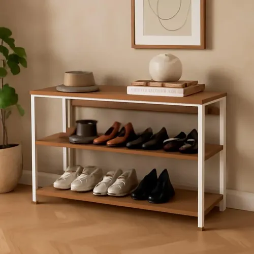 Sapateira Industrial com 3 Prateleiras para 8 Pares, Canela e Branco, 88 cm