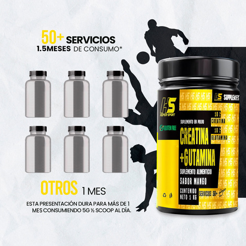 Creatina + Glutamina Hiper Sport 1 Kg 50 Servicios Mango