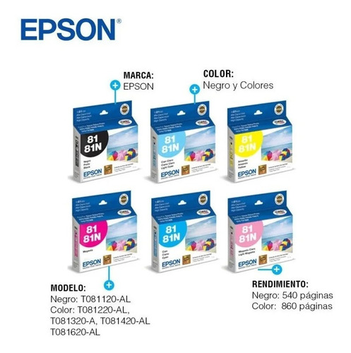 Epson 81n 81 Negro + Colores R270 Rx590 Rx610 T50 Tx700 Orig