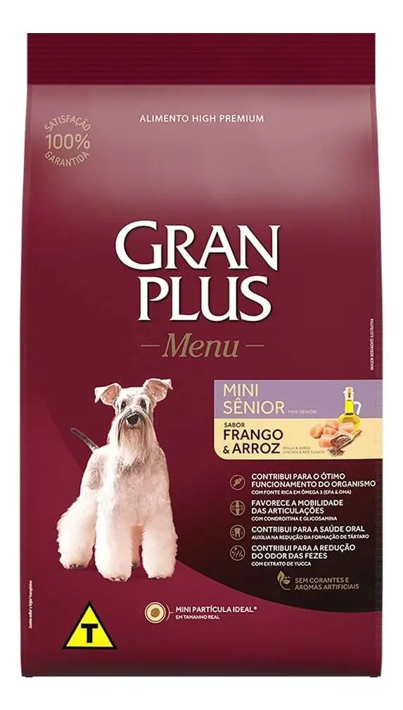Ração Seca Gran Plus Menu Cão Sênior Raças Mini e Pequena Frango e Arroz 10.1kg