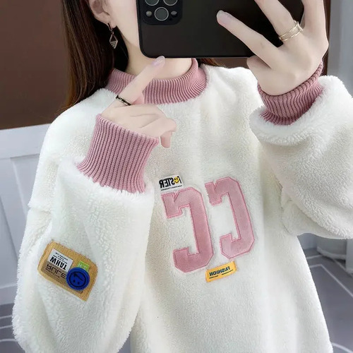 Sudadera De Lana De Cordero Con Forro Polar Para Mujer - Otoño