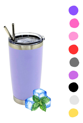 Vaso Termo Acero Inoxidable 20 Onzas Termico Popotes Esponja Lavanda