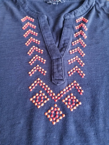 Remera Tommy Hilfiger Azul Bordada De Mujer T. L Manga 3/4